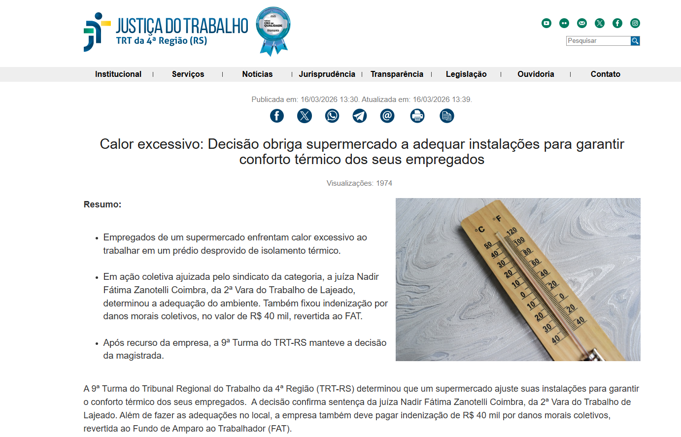 Supermercado é obrigado a adequar instalações para garantir conforto térmico dos empregados
